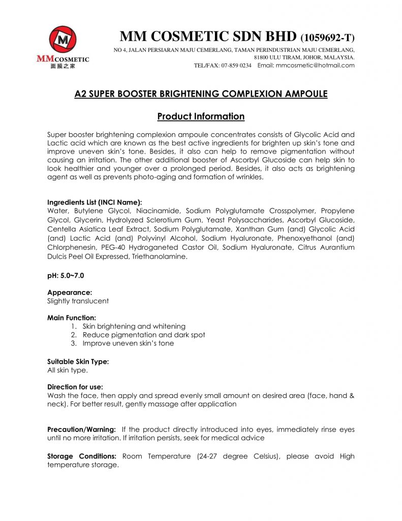 A2 Product Information N RD662F1 SUPER BOOSTER BRIGHTENING COMPLEXION AMPOULE 1