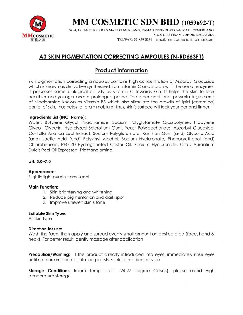 A3 Product Information N RD663F1 SKIN PIGMENTATION CORRECTION AMPOULES 1