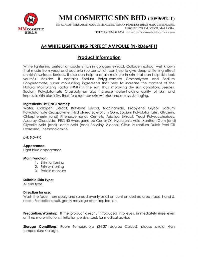 A4 Product Information N RD664F1 WHITE LIGHTENING PERFECT AMPOULE 1