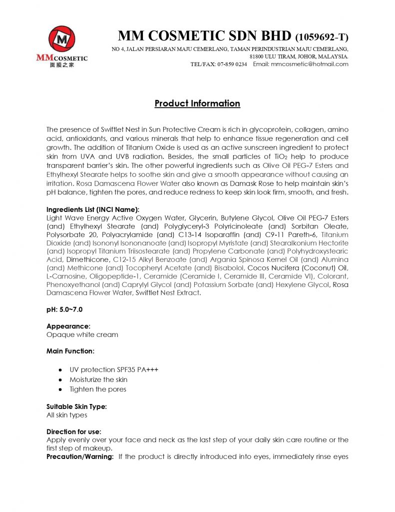 Product Information M10 N RD115F6 SUN PROTECTIVE CREAM REFRESHING TYPED Page 0001