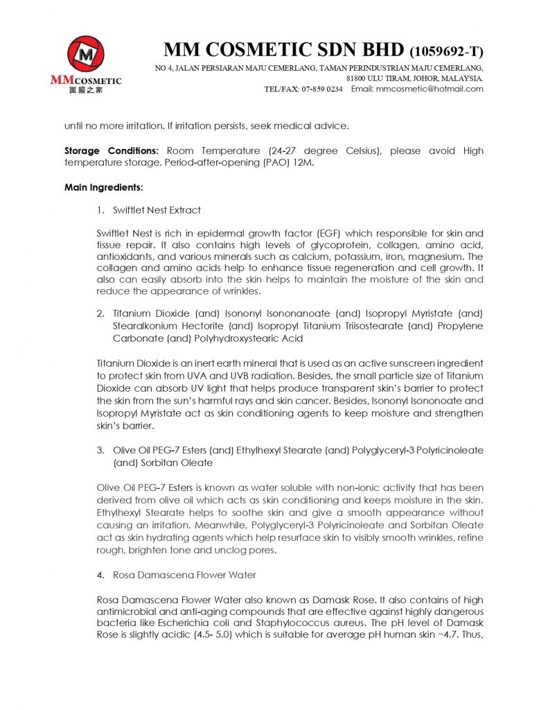 Product Information M10 N RD115F6 SUN PROTECTIVE CREAM REFRESHING TYPED Page 0002