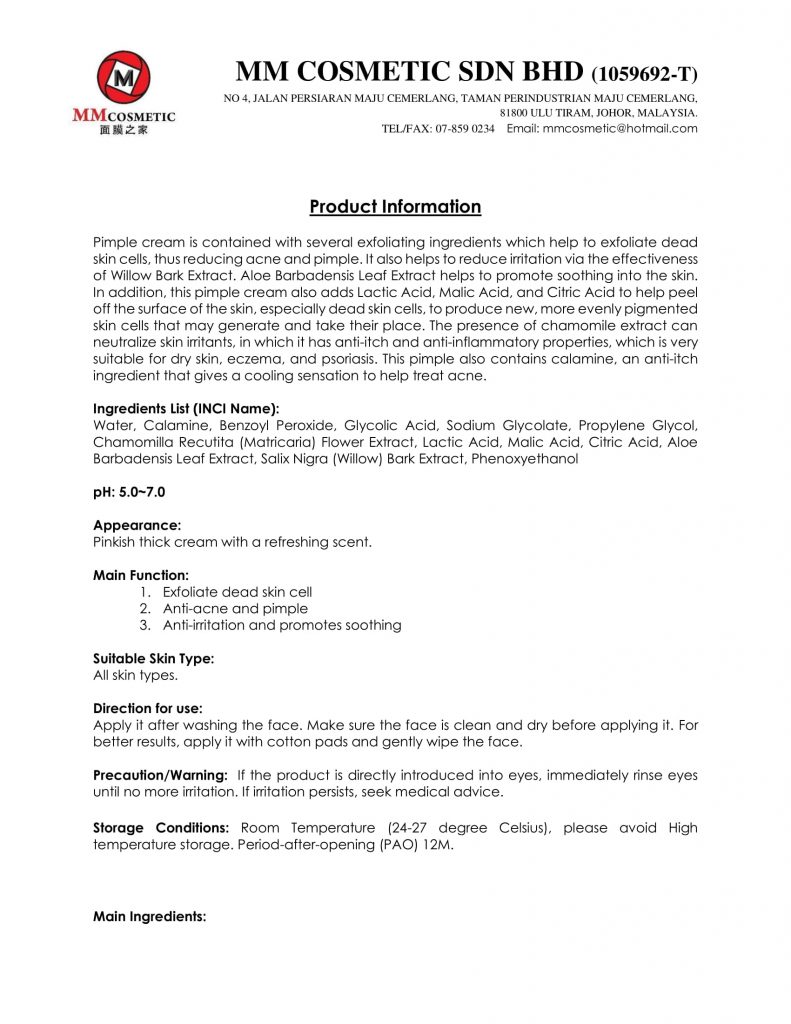 Product Information M14 D6010 PIMPLE CREAM 1