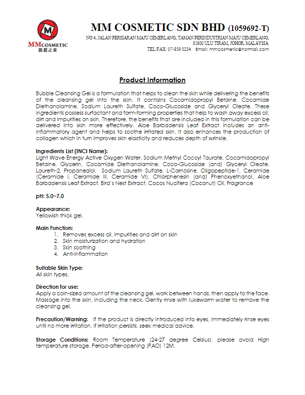 Product Information M2 X RD01F4 BUBBLE CLEANSING GEL1