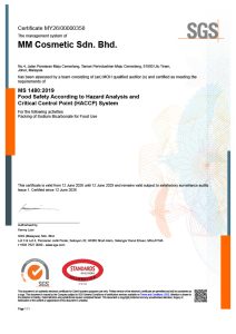 MM COSMETIC HACCP CERTIFICATE
