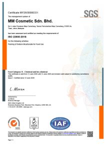 MM COSMETIC ISO 22K CERTIFICATE UKAS